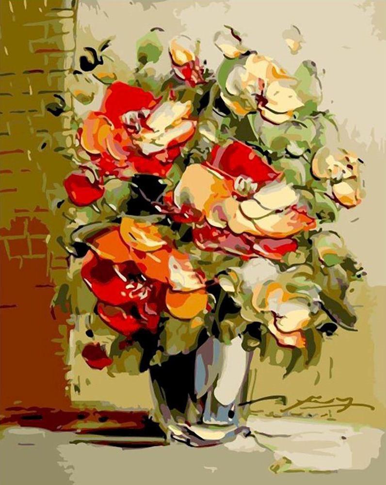 Bloemen in Potten aan de Muur Schilderen op Nummers