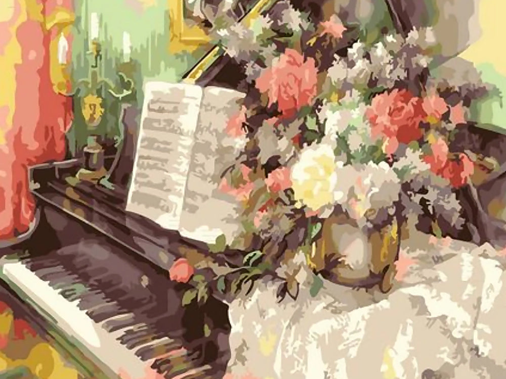 Bloemen in Potten naast de Piano Schilderen op Nummers