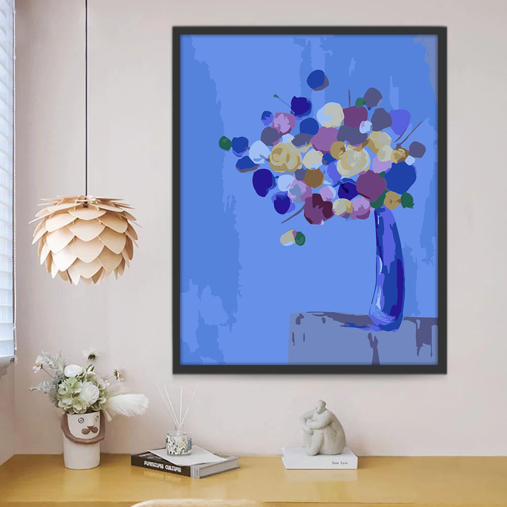 Bloemen in potten op een blauwe achtergrond Schilderen op Nummers