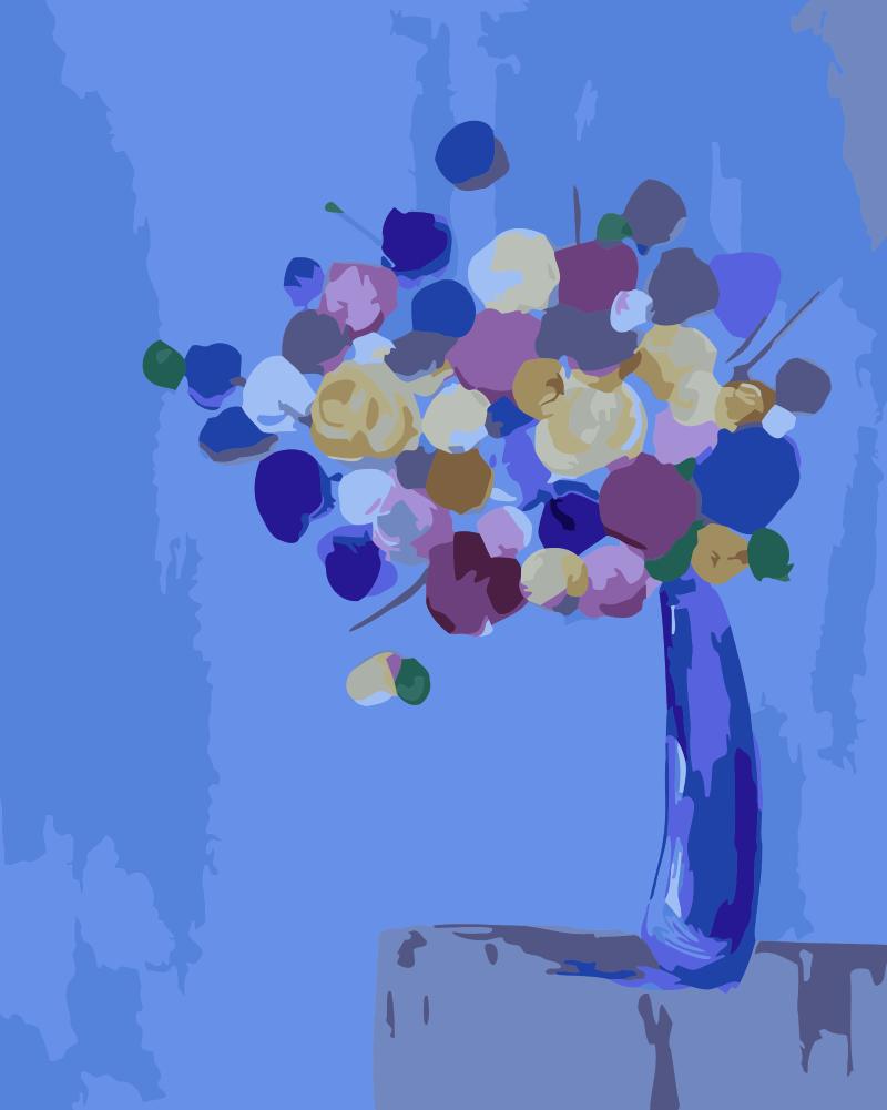 Bloemen in potten op een blauwe achtergrond Schilderen op Nummers