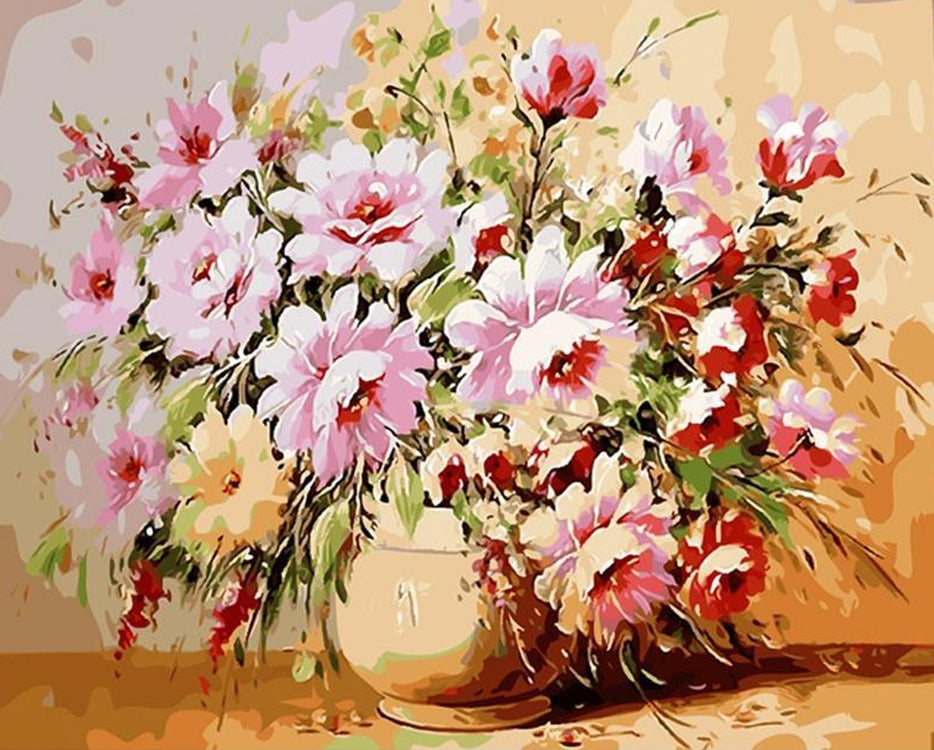 Bloemen in potten op een bruine achtergrond Schilderen op Nummers