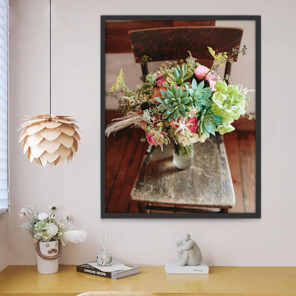 Bloemen in potten op een Oude Stoel Schilderen op Nummers
