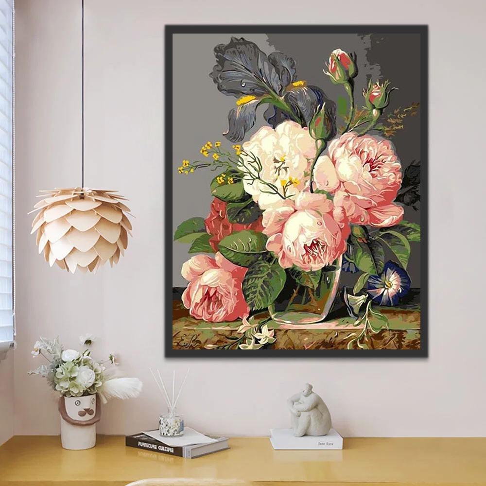 Bloemen in potten op tafel Schilderen op Nummers