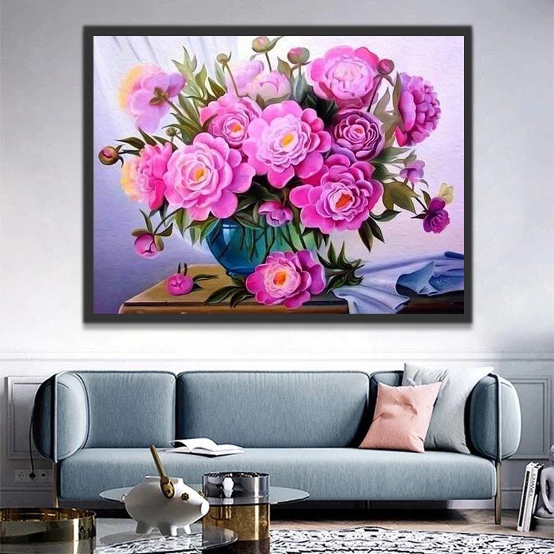 Bloemen in Potten op Tafel Schilderen op Nummers