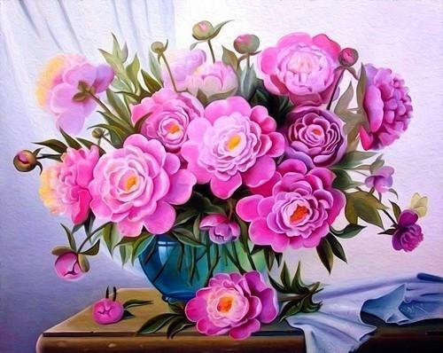 Bloemen in Potten op Tafel Schilderen op Nummers