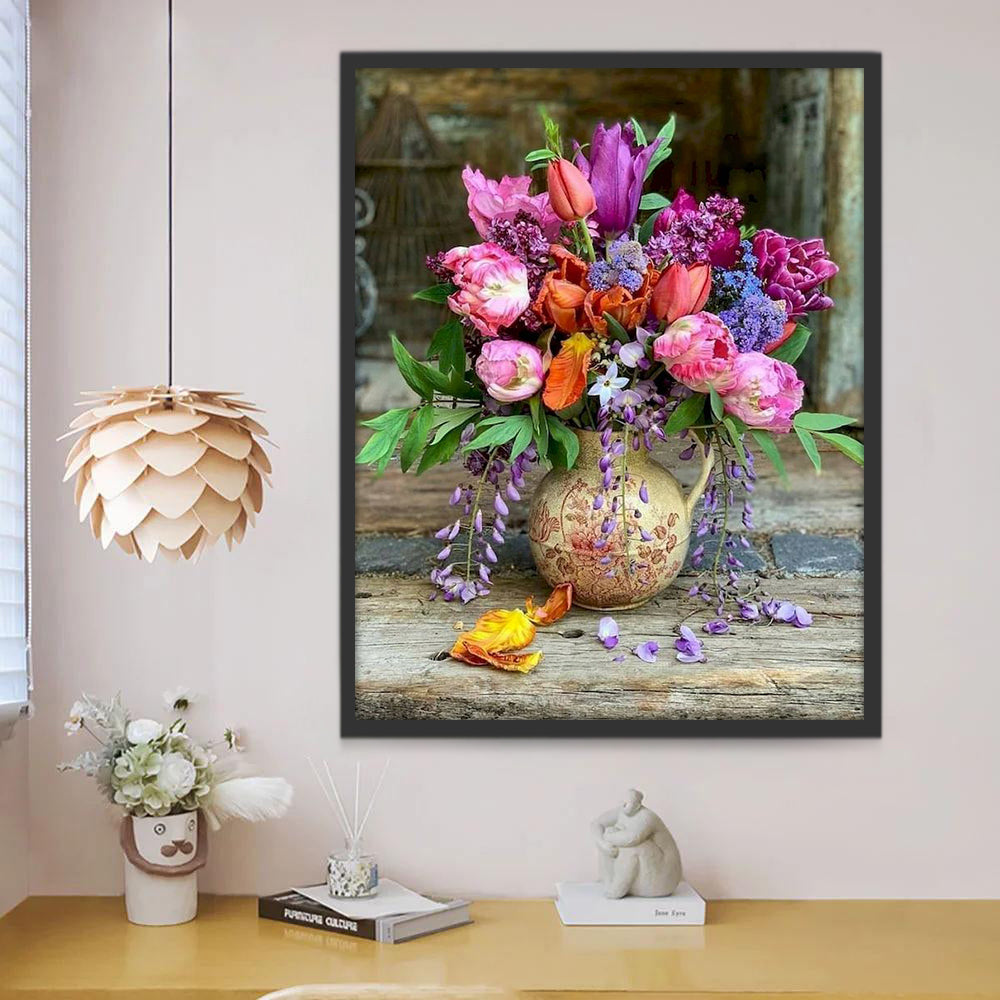 Bloemen in potten voor de hut Schilderen op Nummers