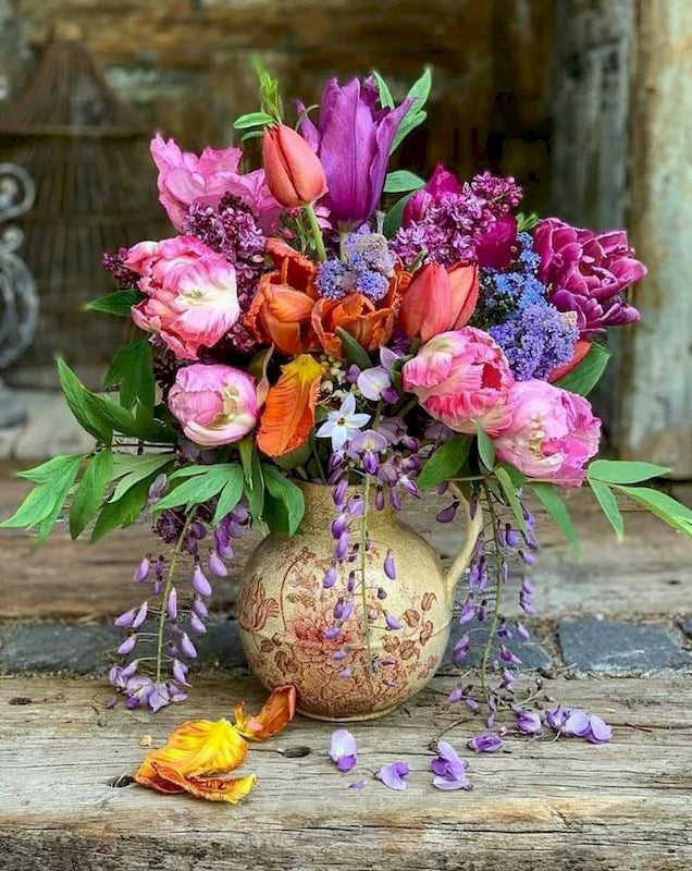 Bloemen in potten voor de hut Schilderen op Nummers