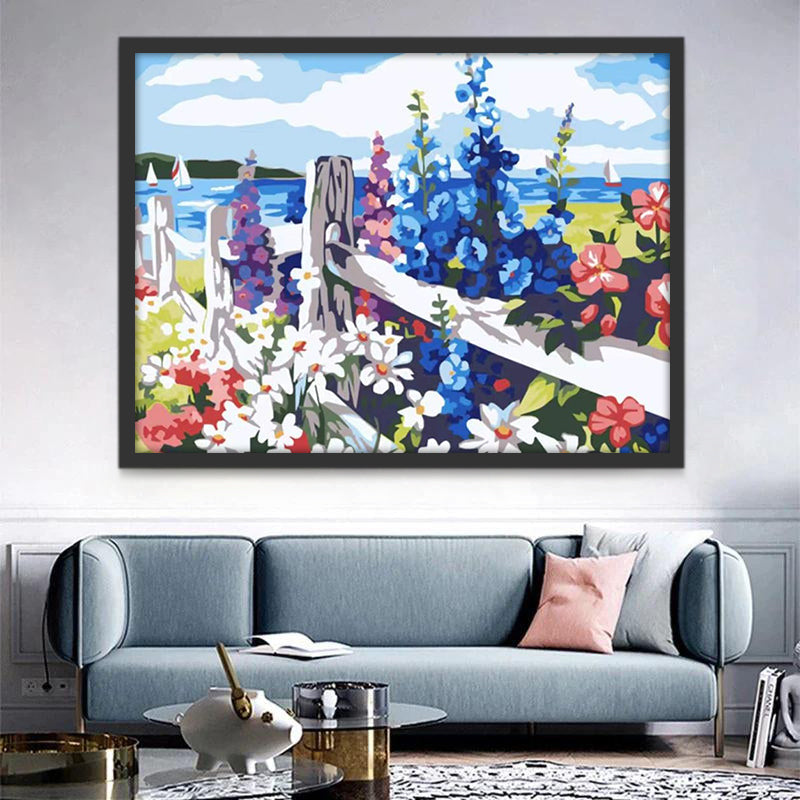 Bloemen op de Heg bij de Zee Schilderen op Nummers