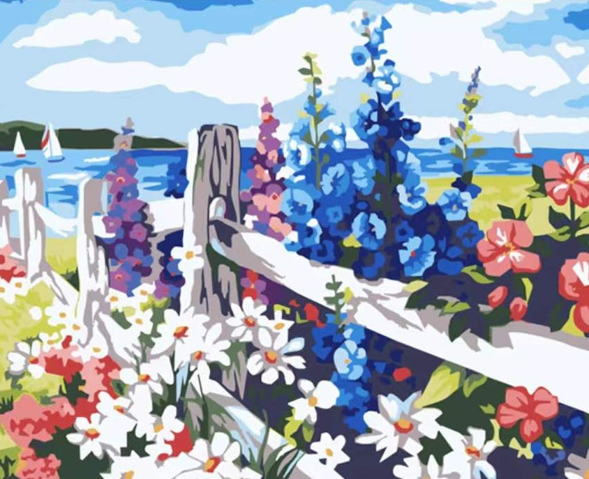 Bloemen op de Heg bij de Zee Schilderen op Nummers