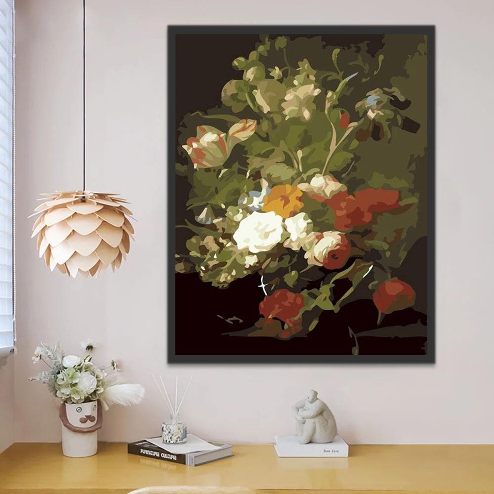 Bloemen op een Groene Achtergrond Schilderen op Nummers