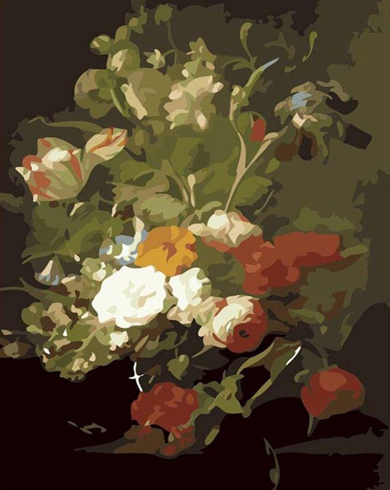 Bloemen op een Groene Achtergrond Schilderen op Nummers