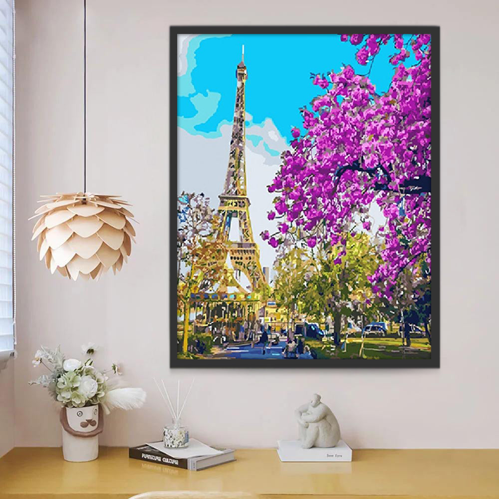 Bloemendecor Rond de Eiffeltoren Schilderen op Nummers