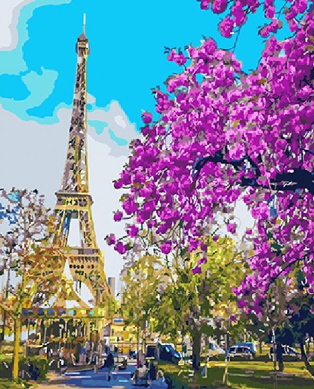 Bloemendecor Rond de Eiffeltoren Schilderen op Nummers