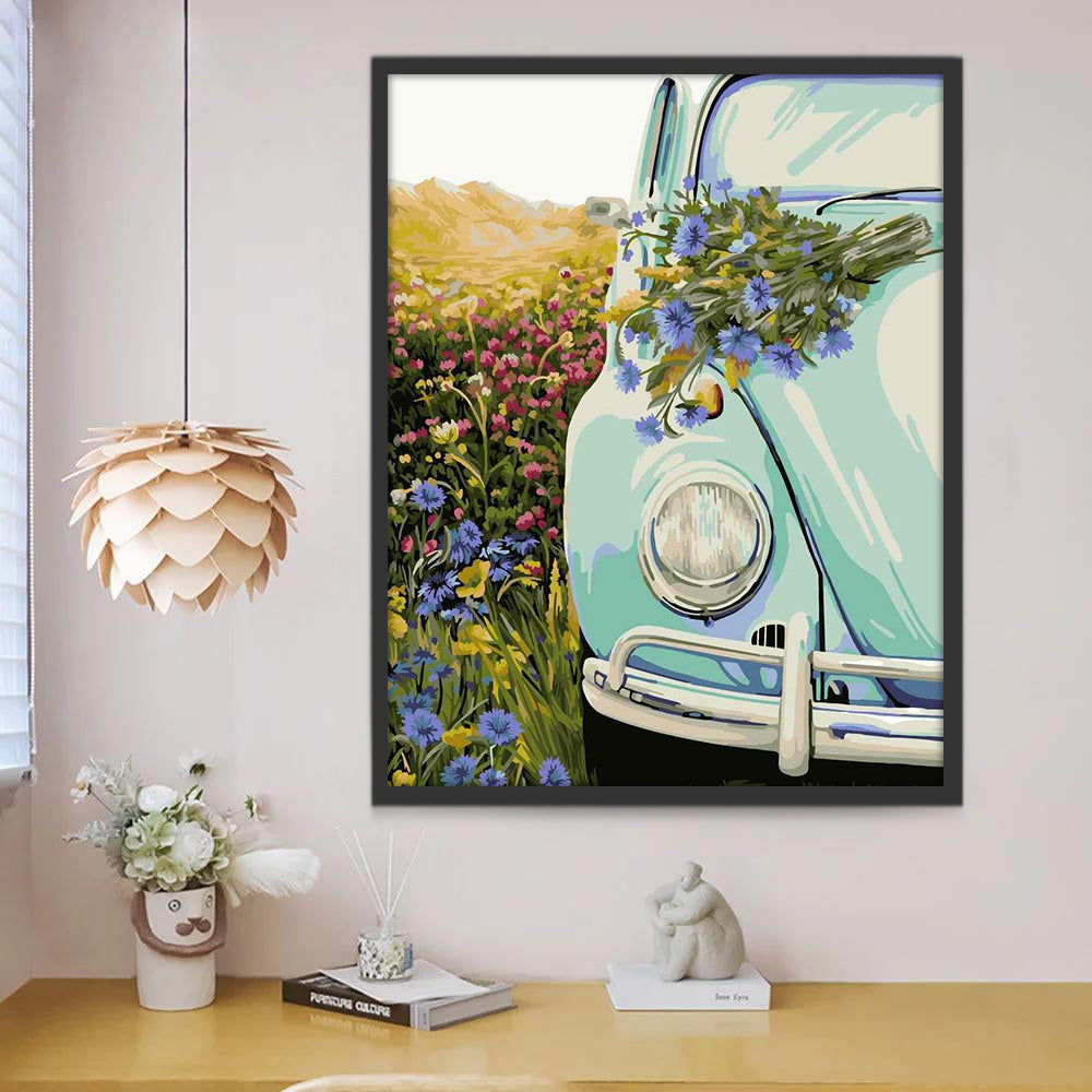 Bloemendekor op Turquoise Auto Schilderen op Nummers