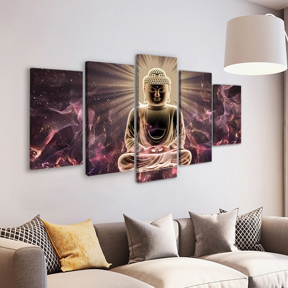 Boeddhabeeld met Gouden Licht 5 Platen Schilderen op Nummers