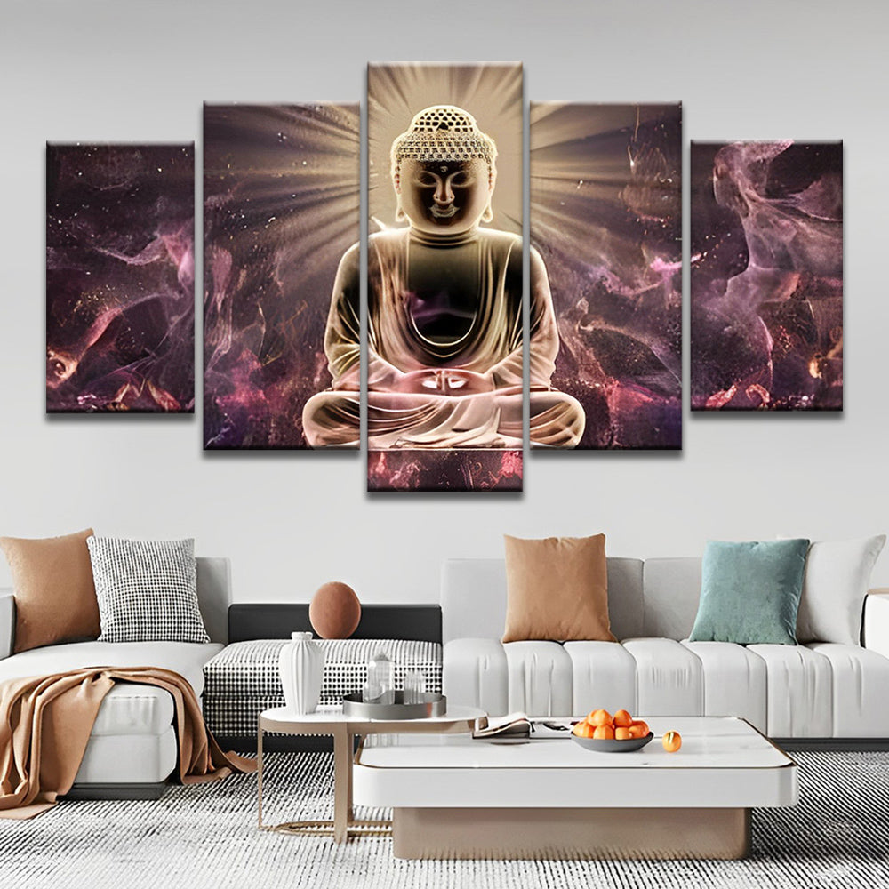 Boeddhabeeld met Gouden Licht 5 Platen Schilderen op Nummers
