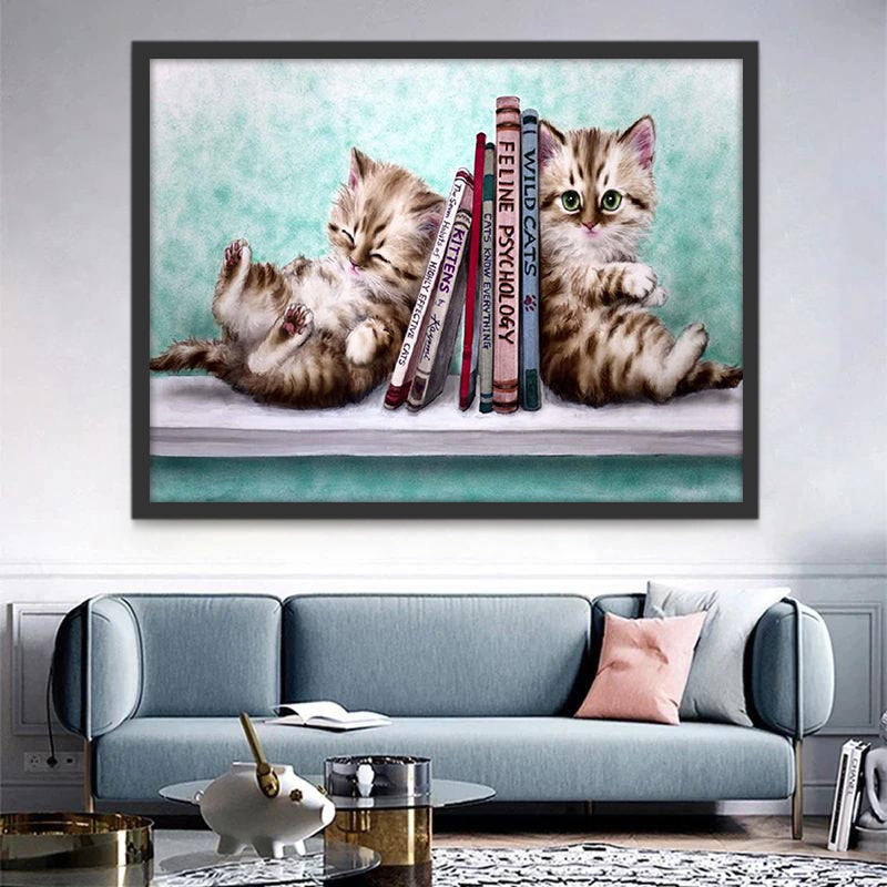 Boeken en Twee Katten Schilderen op Nummers