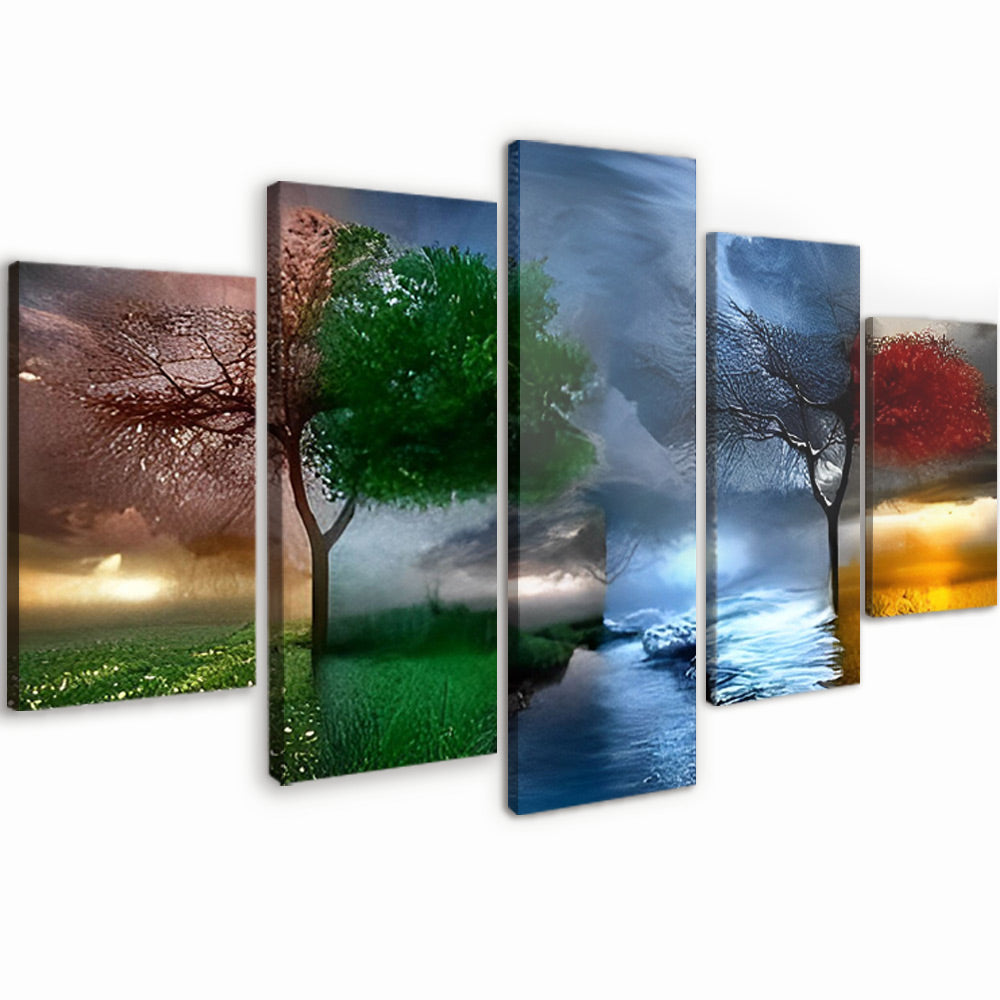 Bomen in Vier Kleuren 5 Platen Schilderen op Nummers