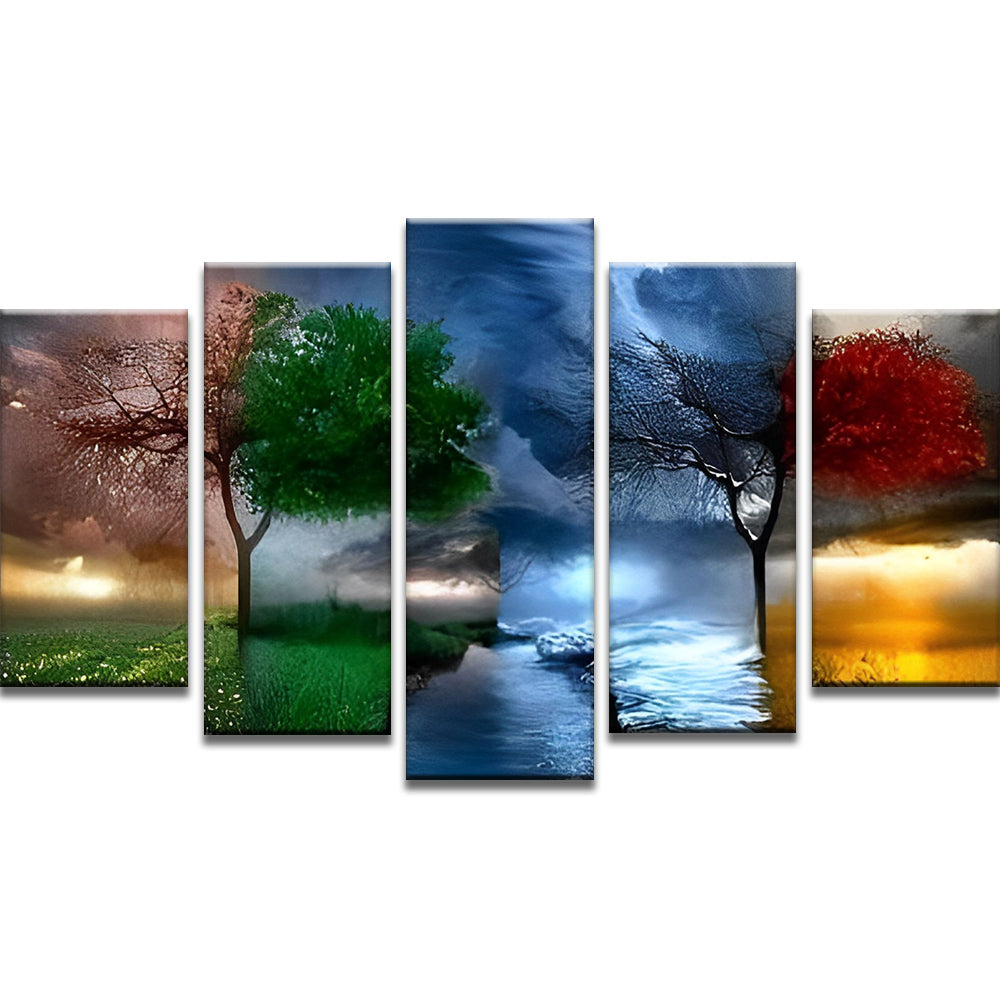 Bomen in Vier Kleuren 5 Platen Schilderen op Nummers