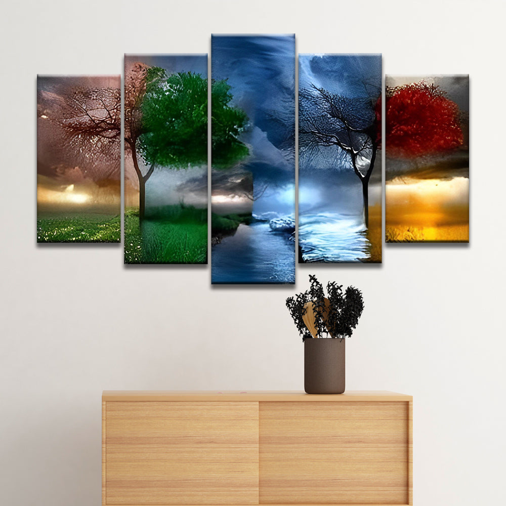 Bomen in Vier Kleuren 5 Platen Schilderen op Nummers