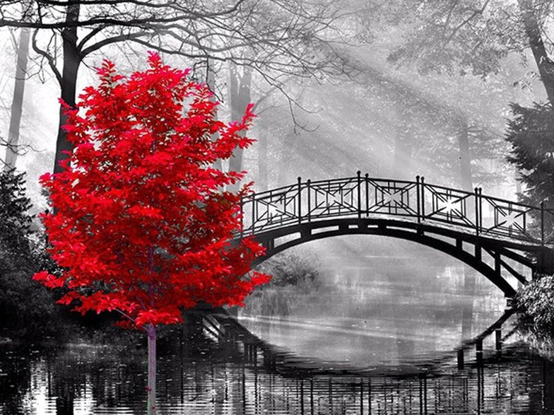 Boogbrug en Rode Boom Schilderen op Nummers