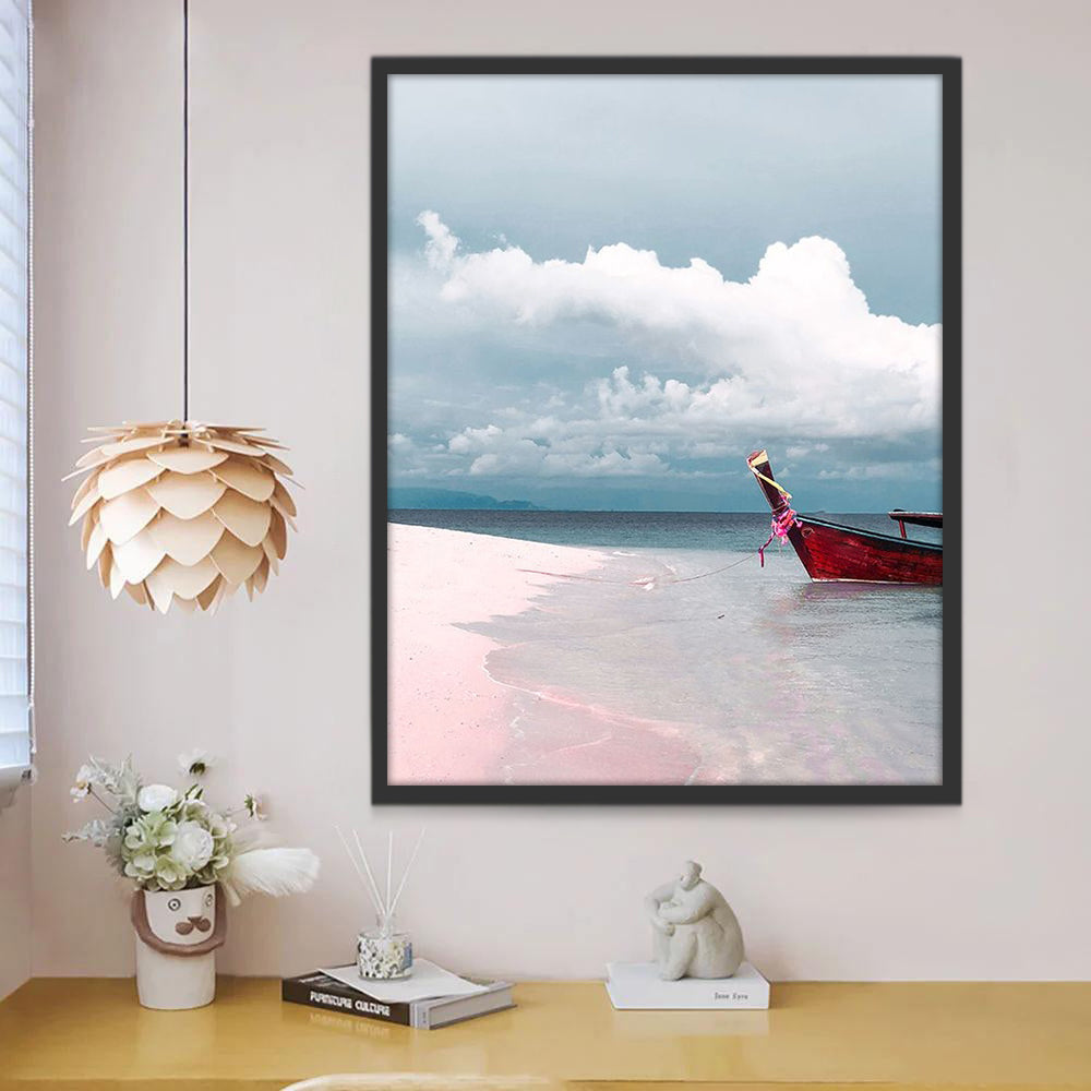 Boot op Roze Strand Schilderen op Nummers