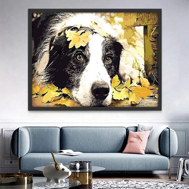 Border Collie en Vallende Bladeren Schilderen op Nummers
