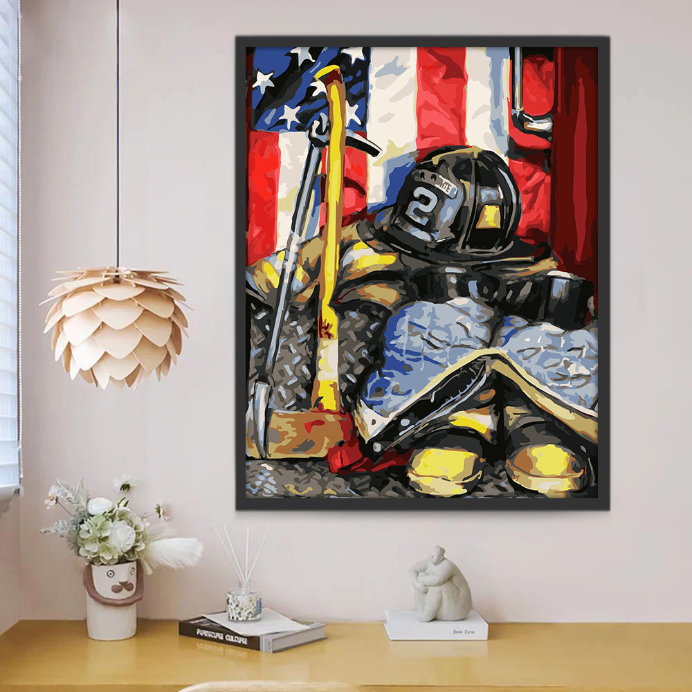 Brandweeruitrusting voor Amerikaanse Vlag Schilderen op Nummers