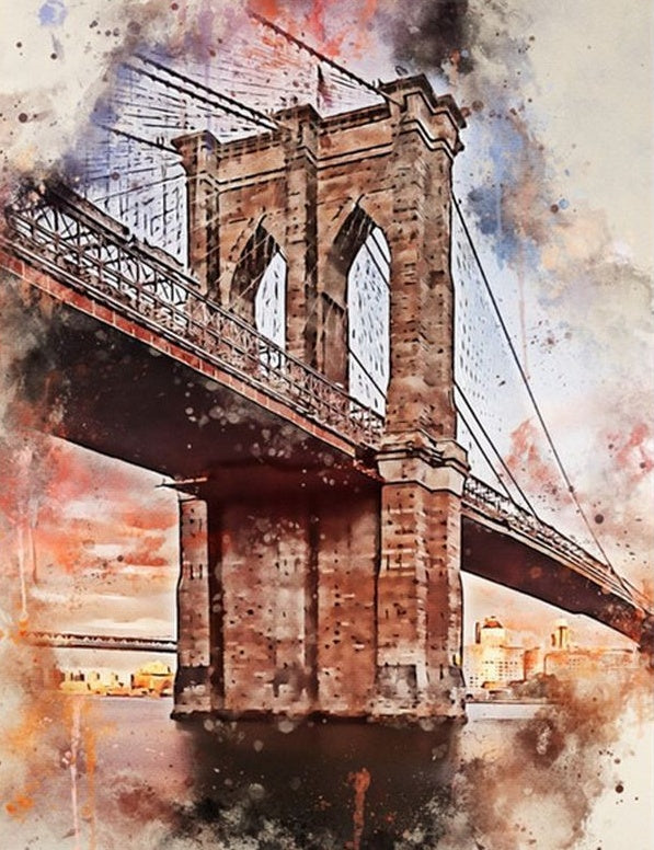 Brooklyn Bridge inkt Postkaart Schilderen op Nummers