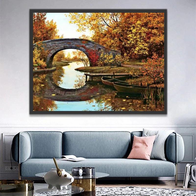 Brug en Meer in de Herfst Schilderen op Nummers