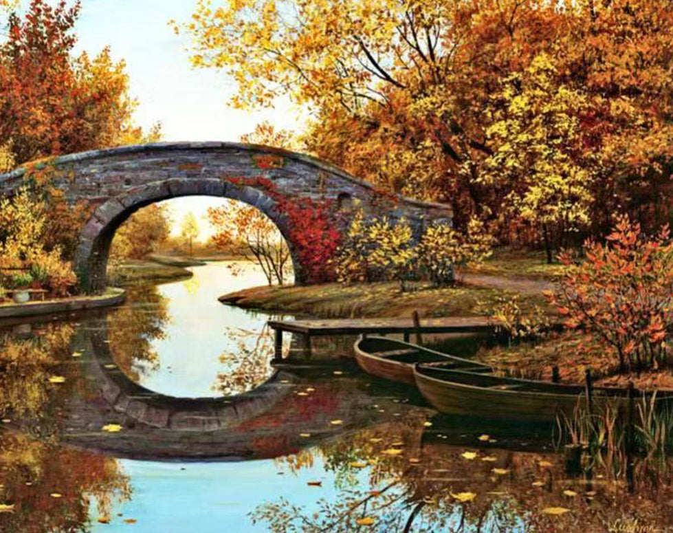 Brug en Meer in de Herfst Schilderen op Nummers