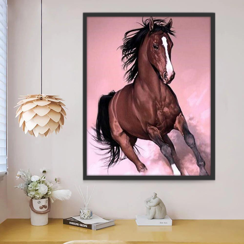 Bruin Paard op Roze Achtergrond Schilderen op Nummers