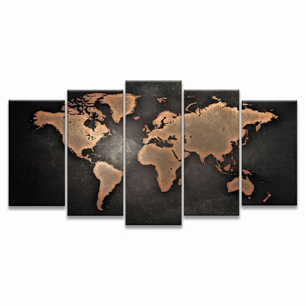 Bruine Kaart van de Wereld 5 Platen Schilderen op Nummers