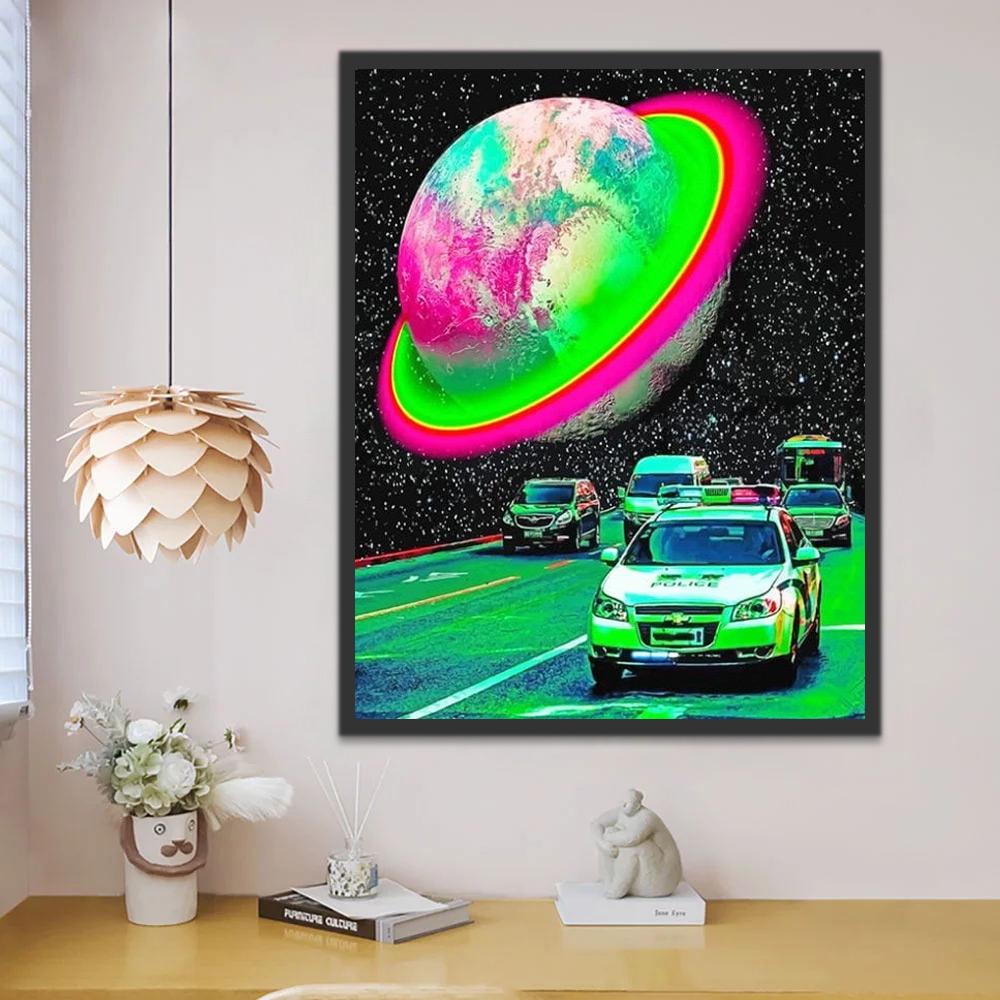 Buitenaardse Planeet boven Politiewagen Schilderen op Nummers