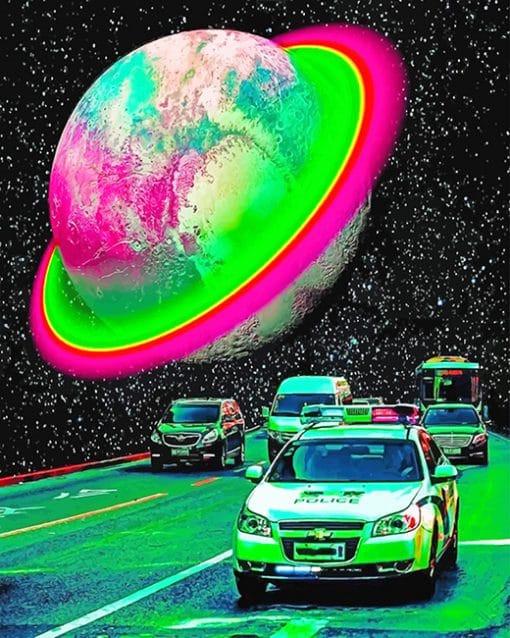 Buitenaardse Planeet boven Politiewagen Schilderen op Nummers
