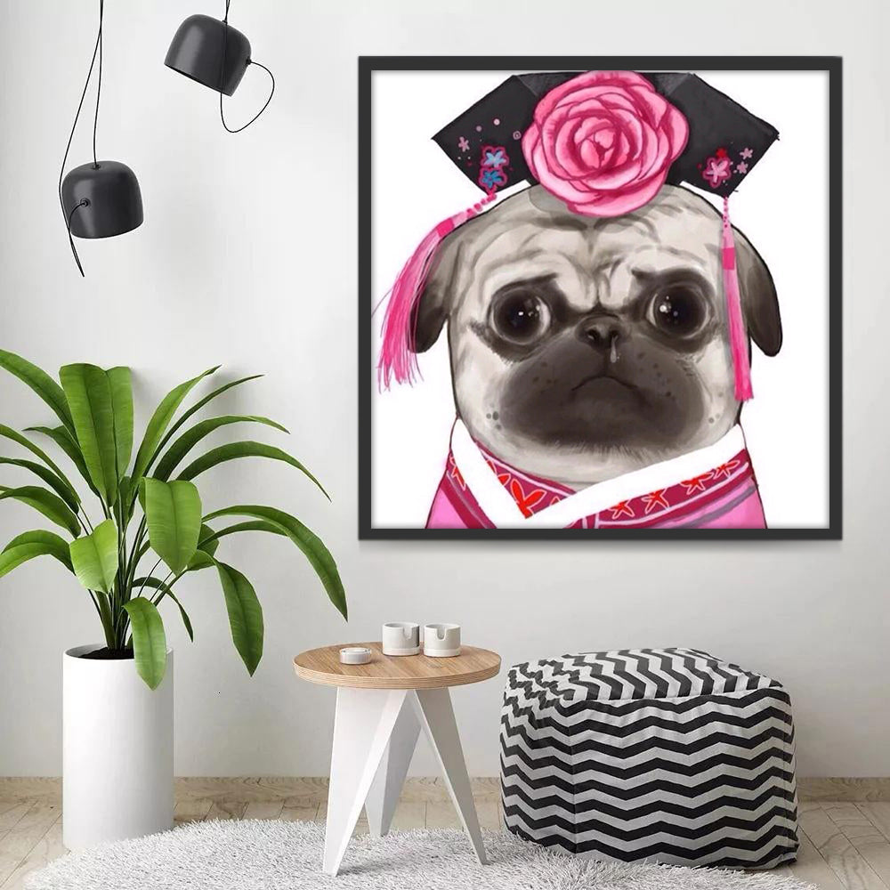Bulldog met Grote Roze Bloem Schilderen op Nummers