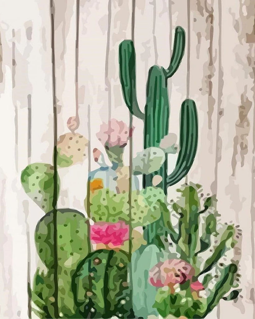 Cactus voor een Houten Deur Schilderen op Nummers