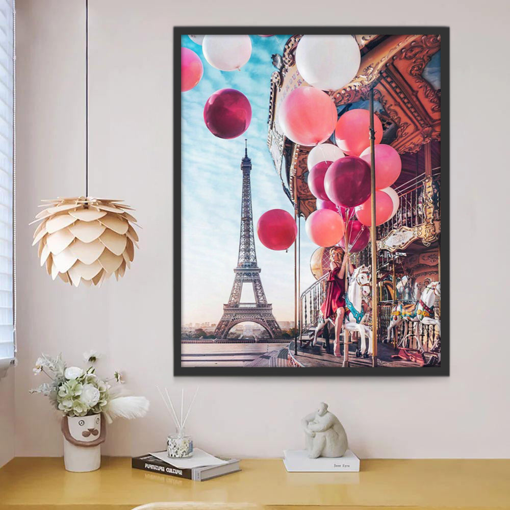 Carrousel en Ballonnen bij de Eiffeltoren Schilderen op Nummers
