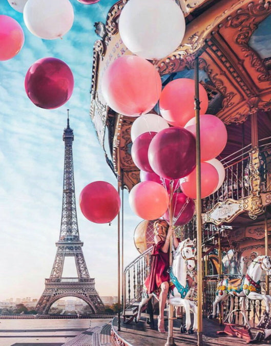 Carrousel en Ballonnen bij de Eiffeltoren Schilderen op Nummers