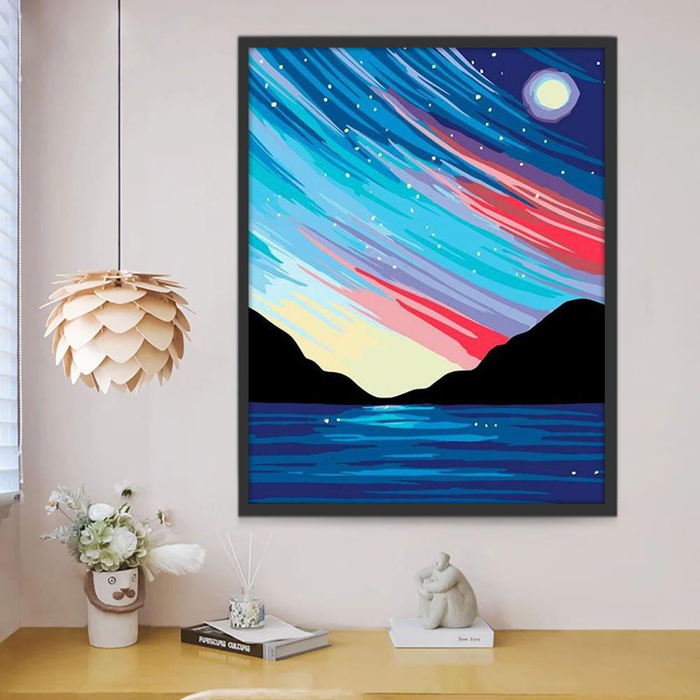 Cartoon Abstract Maanlicht Nacht op Zee Schilderen op Nummers