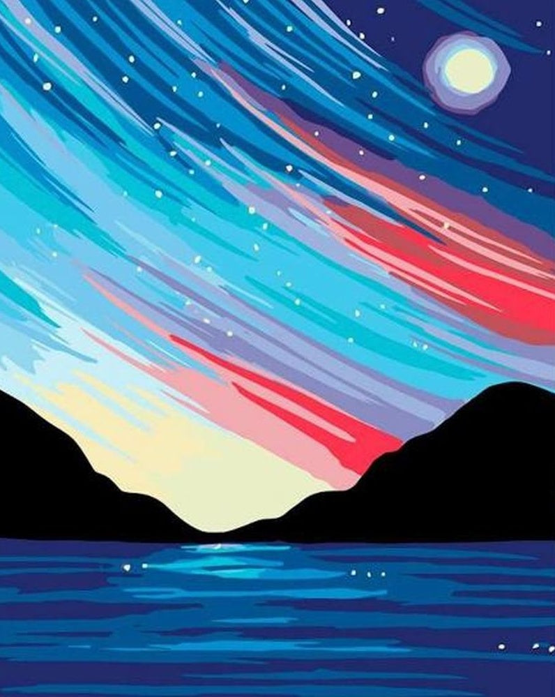 Cartoon Abstract Maanlicht Nacht op Zee Schilderen op Nummers
