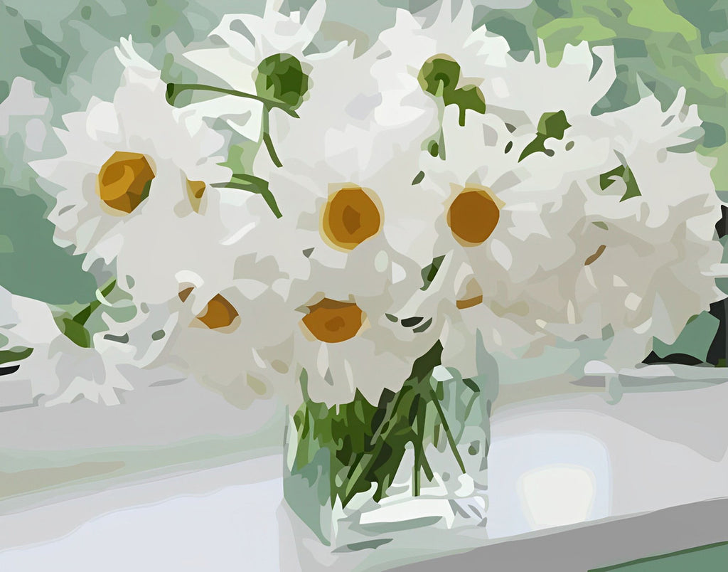 Cartoon Chrysanten in een Kleine Glazen Fles Schilderen op Nummers