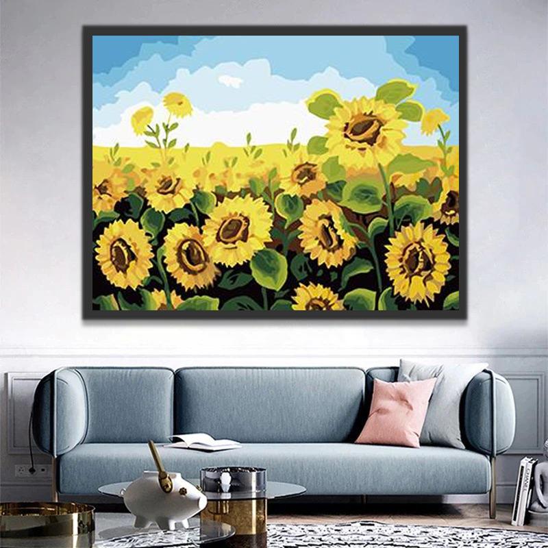 Cartoon Een Bos Zonnebloemen Schilderen op Nummers