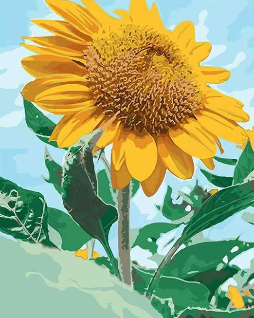 Cartoon een Grote Zonnebloem Schilderen op Nummers
