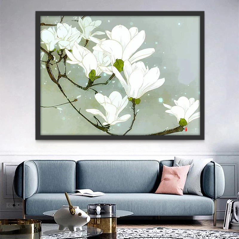 Cartoon Een tak magnolia's Schilderen op Nummers