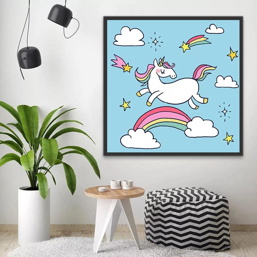 Cartoon Eenhoorn Regenboog Schilderen op Nummers Kinderen