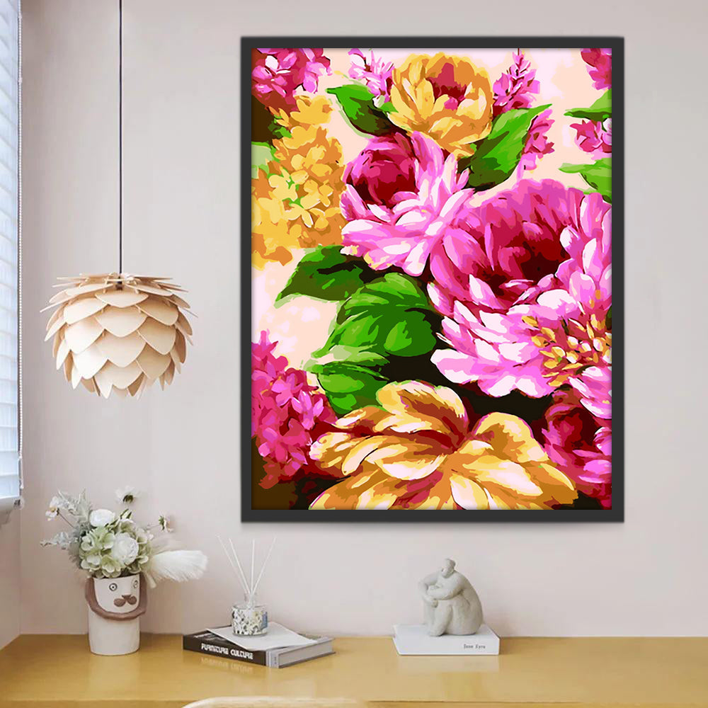 Cartoon Gele en Roze Bloemen Schilderen op Nummers