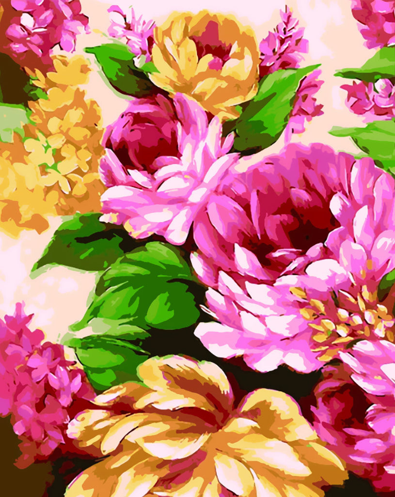 Cartoon Gele en Roze Bloemen Schilderen op Nummers