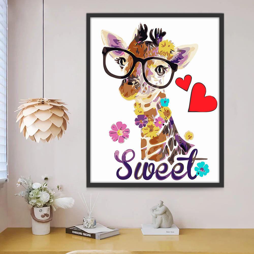 Cartoon Giraffe met Bril Schilderen op Nummers