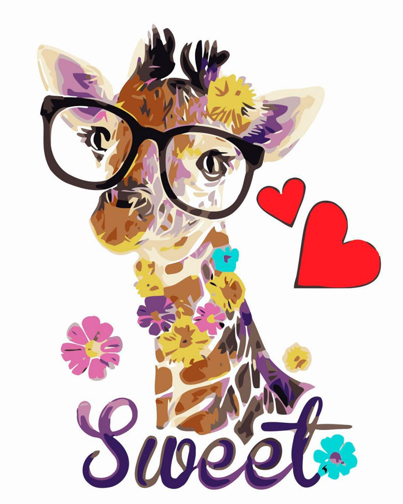 Cartoon Giraffe met Bril Schilderen op Nummers